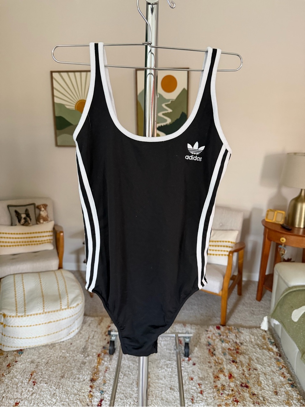 Adidas Retro Black Bodysuit with White Trim Sz L